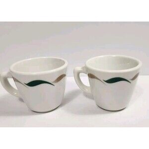 Vintage Jackson Custom China Mug Set Of Two White With Green & Brown flow  K9